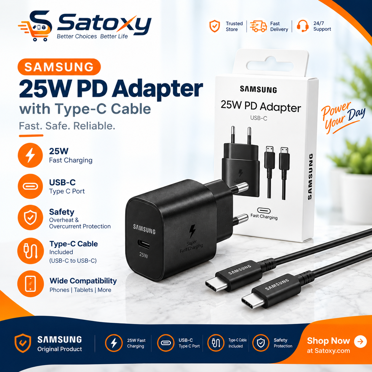 Samsung 25W Super Fast Charging PD Adapter with Cable